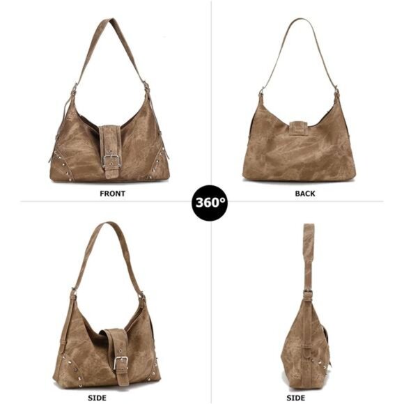 Hobo Bags for Women Retro Rivet Shoulder Handbag Vegan Leather Underarm Purse - Picture 3 of 6